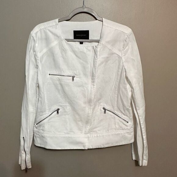 Banana Republic Asymmetrical Bomber Jacket. Sz Medium Summer White - Picture 1 of 6